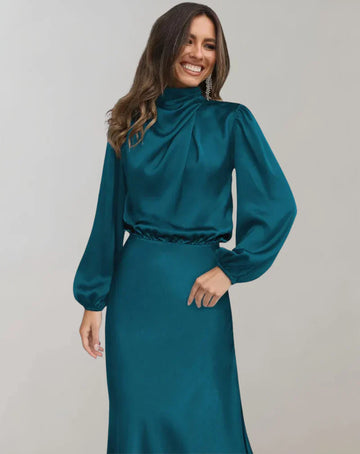 Skylar Long-Sleeved Satin Dress