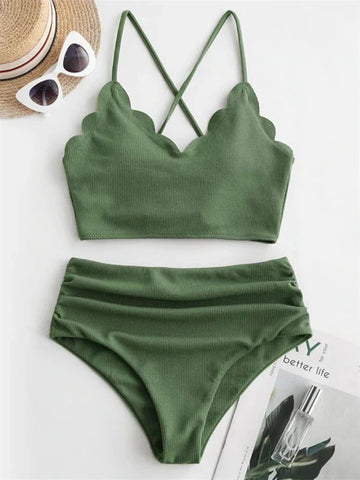 High Waist Scallop Top 2 Piece Swimsuit