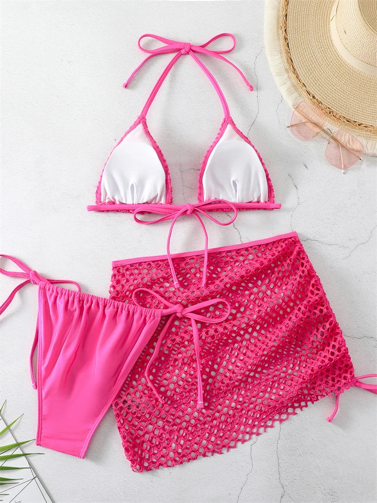 Pink 3 Piece Bikini Set