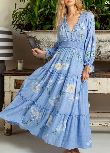 Cecilia Floral Embroidery Maxi