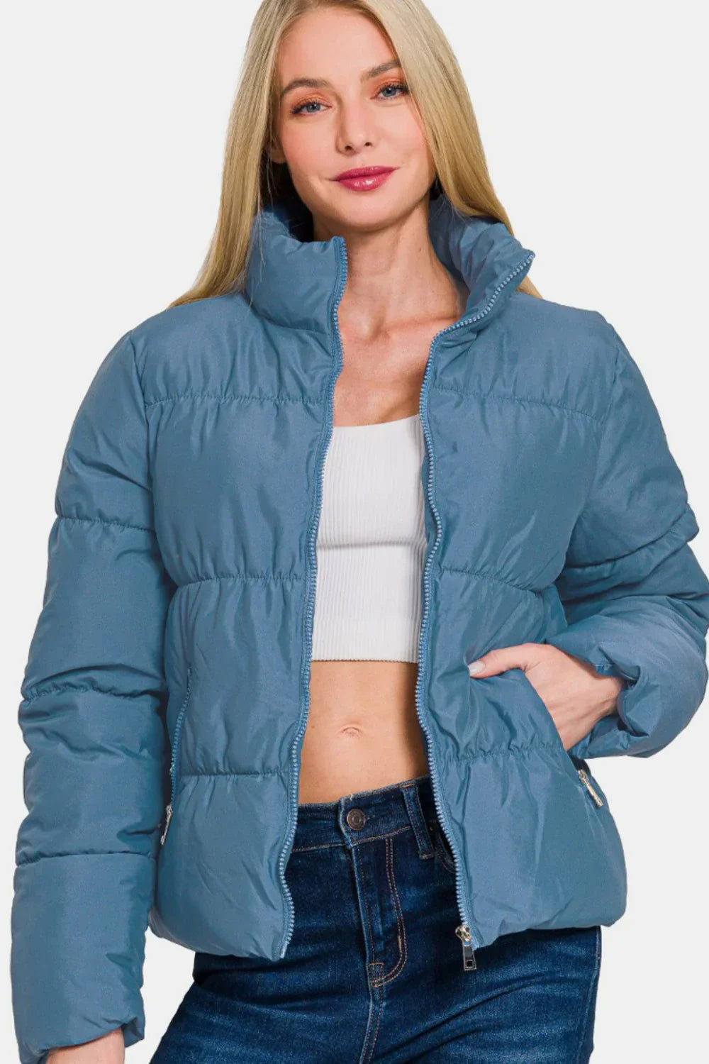 Zianna Zip Up Turtleneck Puffer Jacket with Pockets