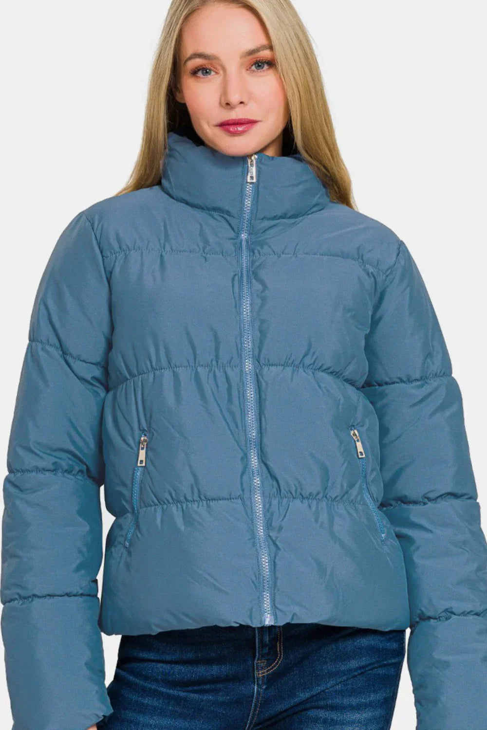 Zianna Zip Up Turtleneck Puffer Jacket with Pockets